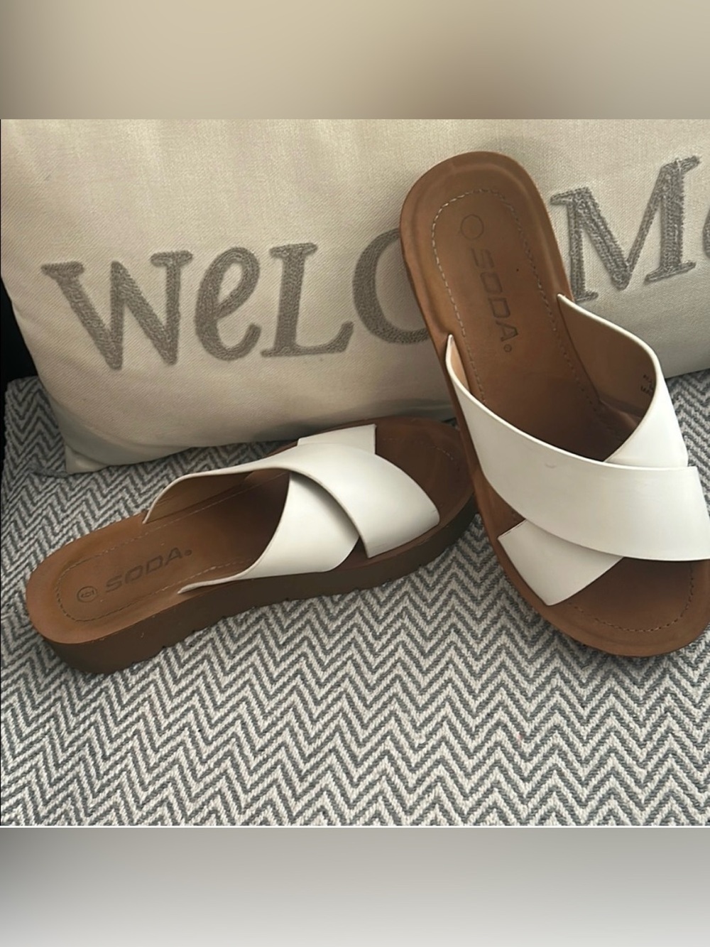 Soda White and Brown Sandals Minimalist Design- Like New